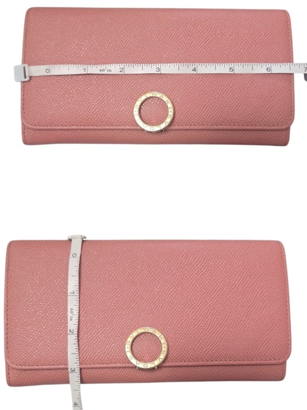Coral Pink Textured Leather Flap Wallet with Gold Circle Accent